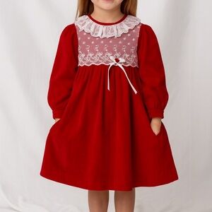 Polly Flinders Girls Vintage Red Velvet Holiday Dress Size 4